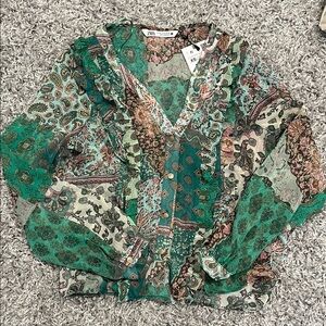 Zara Green Paisley Blouse